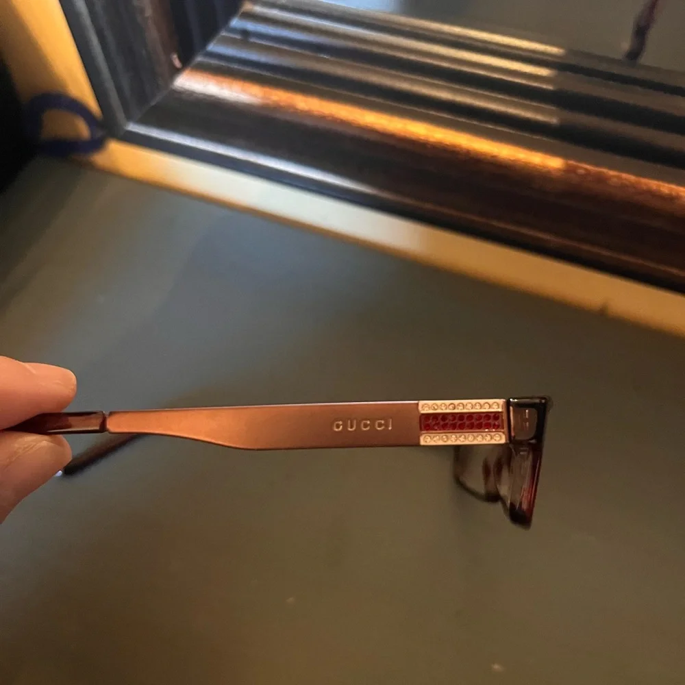 GUCCI Women's Rectangular Reading Glasses in Dark Red / Dark Rose Gold arms